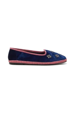 Hot Maliparmi BABOUCHE-BIJOUX VELVET AND BEADS Azul
