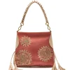 New Maliparmi BOLSO MEDIANO DE HOMBRO LEATHER & RAFFIA Rojo ladrillo