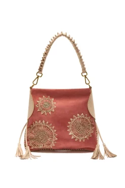 New Maliparmi BOLSO MEDIANO DE HOMBRO LEATHER & RAFFIA Rojo ladrillo