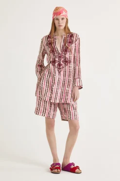 Hot Maliparmi CAMISA CAFTÁN WASHED STRIPES Rosa