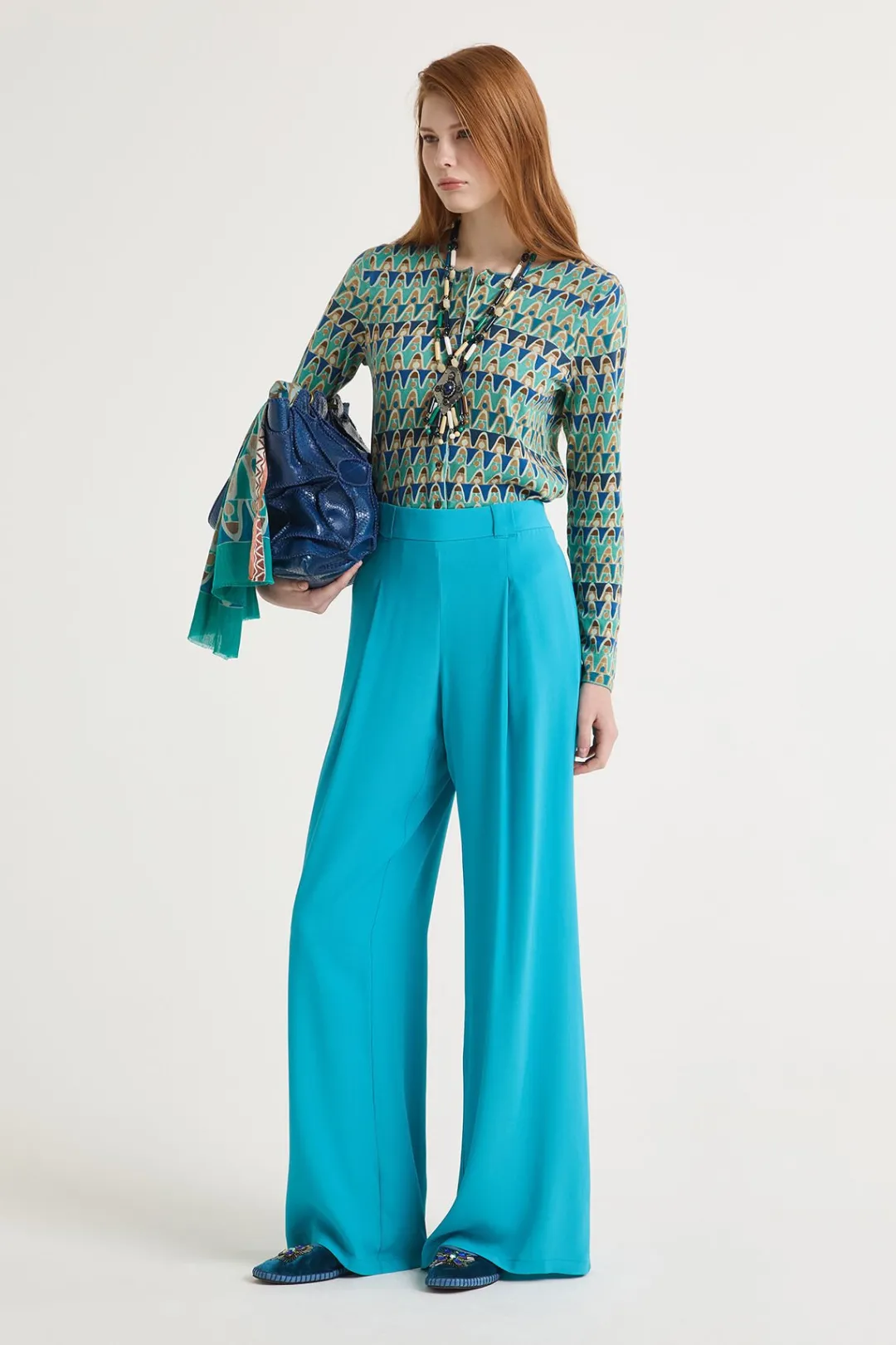 Best Maliparmi PANTALÓN FLUID CREPE Turquesa