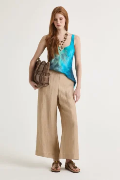 Best Maliparmi PANTALÓN LINEN JACQUARD Crema café